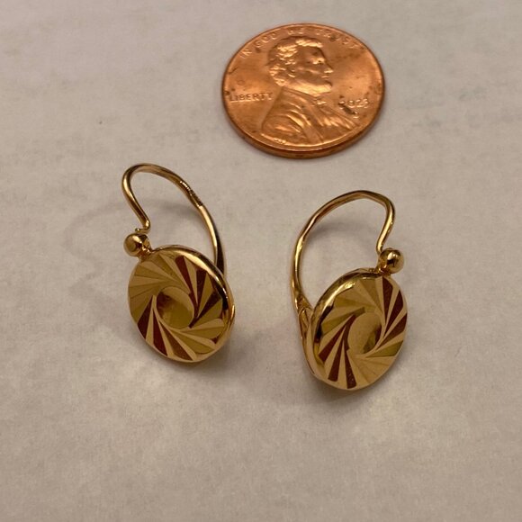 Vintage Russian USSR Solid 14K/*583 Rose Gold Dangle Earrings Diamond Cut EUC - Picture 1 of 4